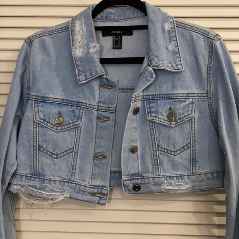 Cropped Distressed Denim Jacket